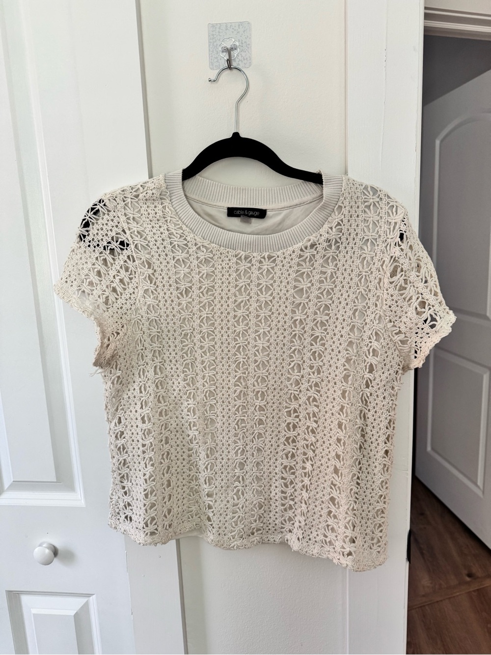 Cable & Gauge Cream Crochet Short Sleeve Top